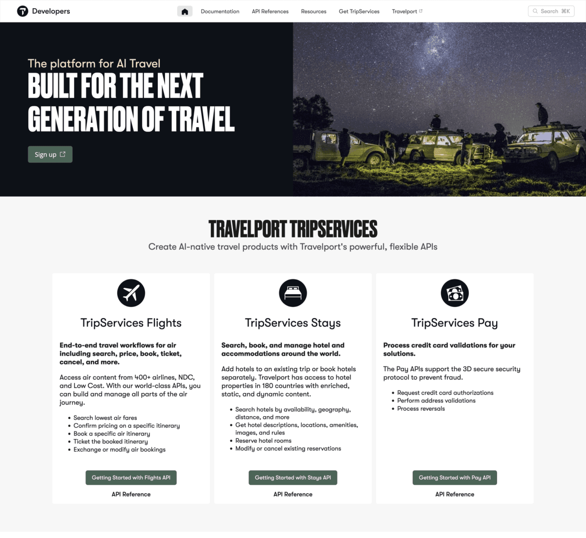 Portál pre vývojárov TripServices s rozhraniami Flights, Stays a Pay API